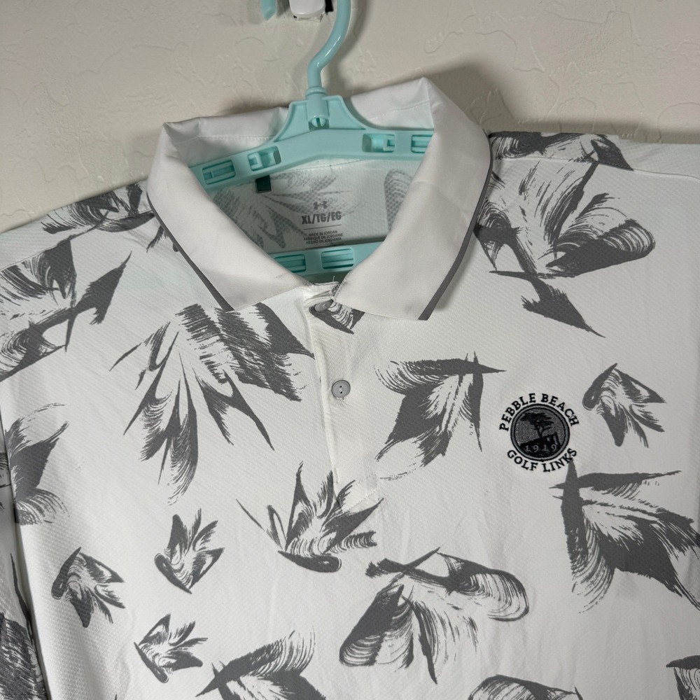Under Armour Polo Shirt Mens XL White Pebble Beach Golf Links Iso-Chill Floral